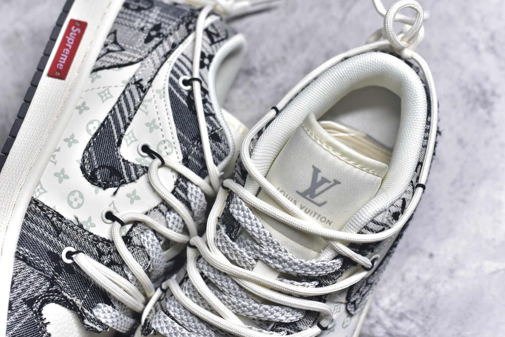 图片[9]-#Air Jordan 1 Low AJ1 乔1 LV联名 灰花布抽绳 高端定制 低帮复古篮球鞋 YX5066-372 #定制鞋盒 大厂纯原品质出货 超高清洁度 皮料切割干净无任何毛边 细节完美 尺码：36 36.5 37.5 38 38.5 39 40 40.5 41 42 42.5 43 44 44.5 45 9.E5-选品中心