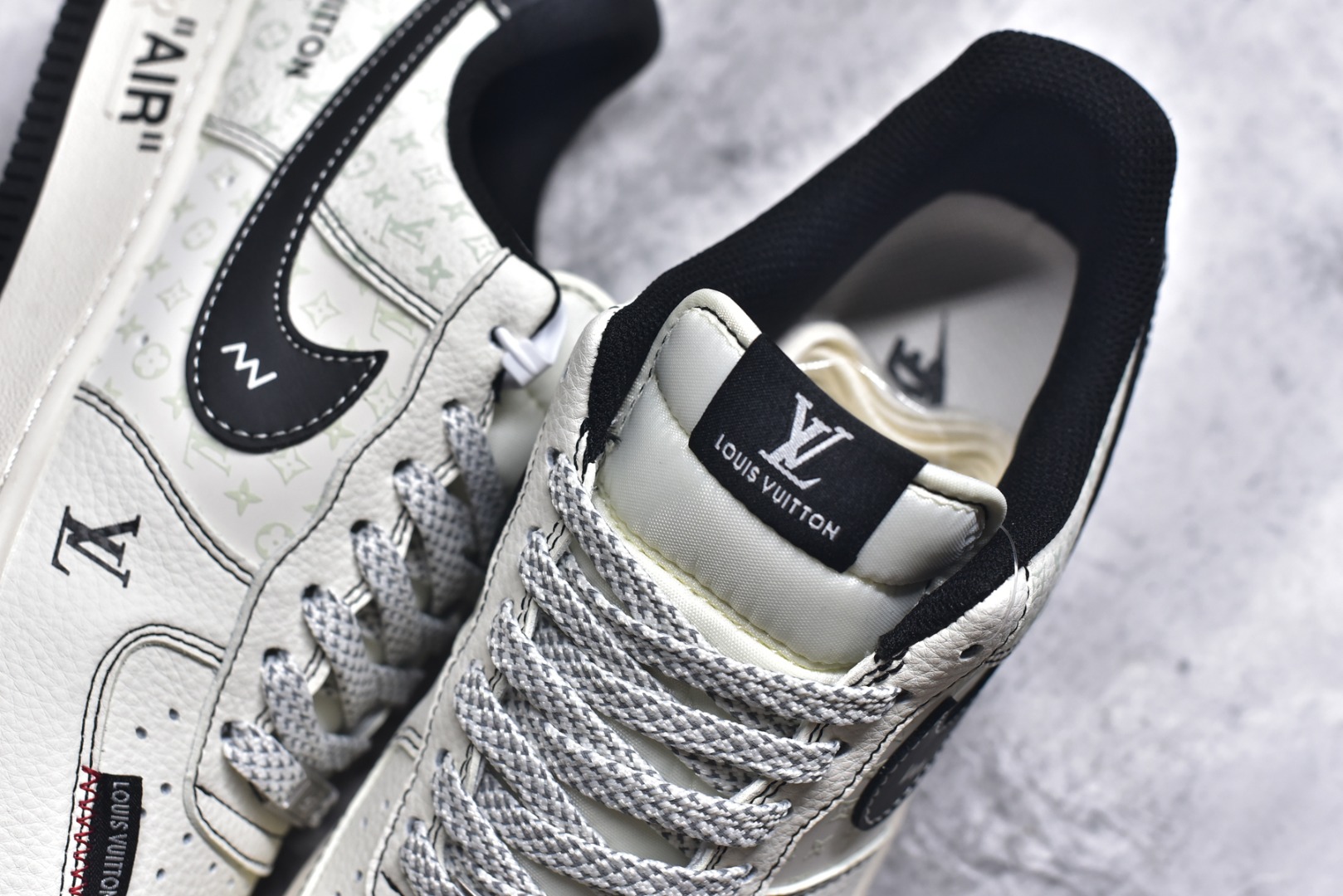 图片[9]-#NIke Air Force 1 ‘07 Low “LV联名——黑勾小织标”空军一号 低帮 运动休闲鞋 折边针车 工艺难度大 原楦头原纸板 原装鞋盒 定制五金配件 内置全掌气垫 原厂鞋底 货号：CX5050-Y09 尺码：36 36.5 37.5 38 38.5 39 40 40.5 41 42 42.5 43 44 44.5 45-选品中心