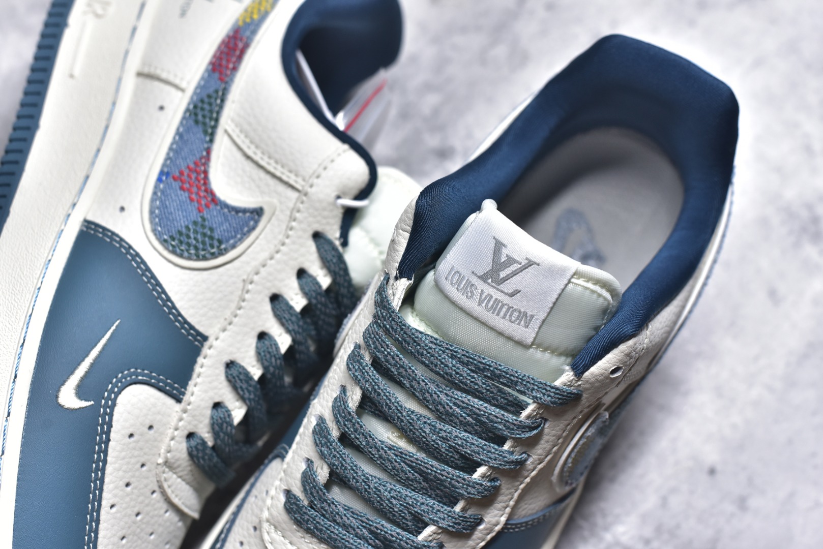 图片[9]-#Nike Air Force 1\’07 Low LV联名 拼接彩勾 空军一号低帮休闲板鞋 DD1982-301 #原楦头原纸板 原装鞋盒 定制五金配件 内置全掌气垫 原厂鞋底 尺码：36 36.5 37.5 38 38.5 39 40 40.5 41 42 42.5 43 44 44.5 45 9.D4-选品中心