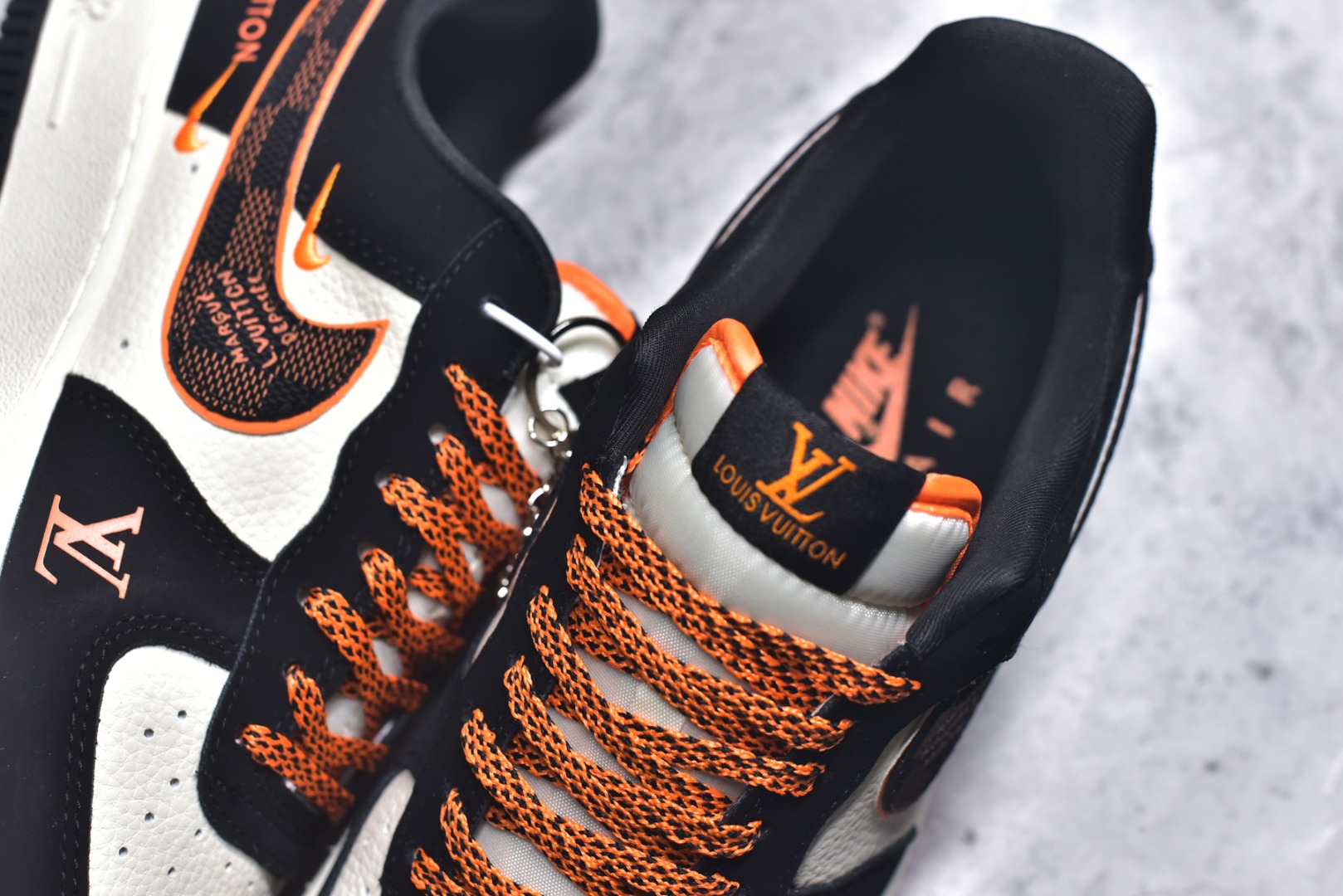 图片[9]-#海外爆款限量发售！公司级Nike Air Force 1 \’07 Low “LV联名——双拼米黑橙”空军一号 高端定制 低帮 运动鞋 休闲鞋 折边针车 工艺难度大 原楦头原纸板 原装鞋盒 定制五金配件 内置全掌气垫 原厂鞋底 货号：KJ1688-025 尺码：36 36.5 37.5 38 38.5 39 40 40.5 41 42 42.5 43 44 44.5 45-选品中心