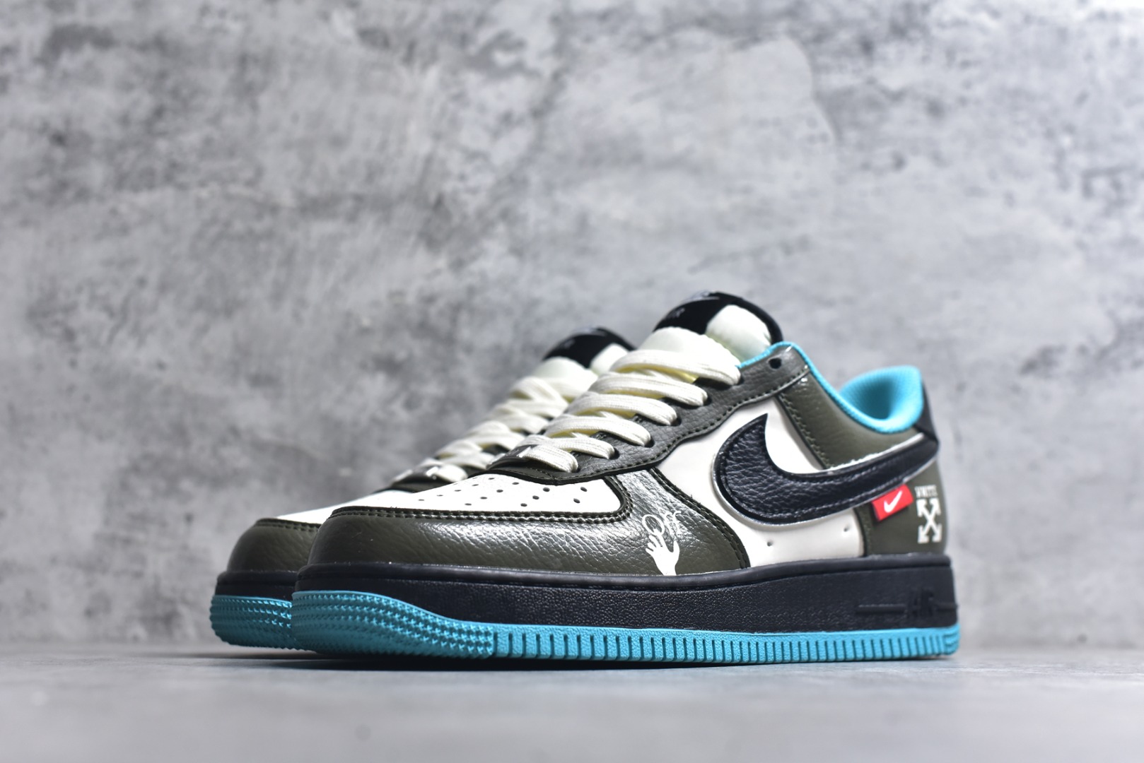 图片[2]-#海外限量发售！公司级Nike Air Force 1 \’07 Low “OFF-WHITE联名——双拼黑绿蓝”空军一号 低帮 运动鞋 休闲鞋 折边针车 工艺难度大 原楦头原纸板 原装鞋盒 定制五金配件 内置全掌气垫 原厂鞋底 货号：QW5836-022 尺码：36 36.5 37.5 38 38.5 39 40 40.5 41 42 42.5 43 44 44.5 45-选品中心