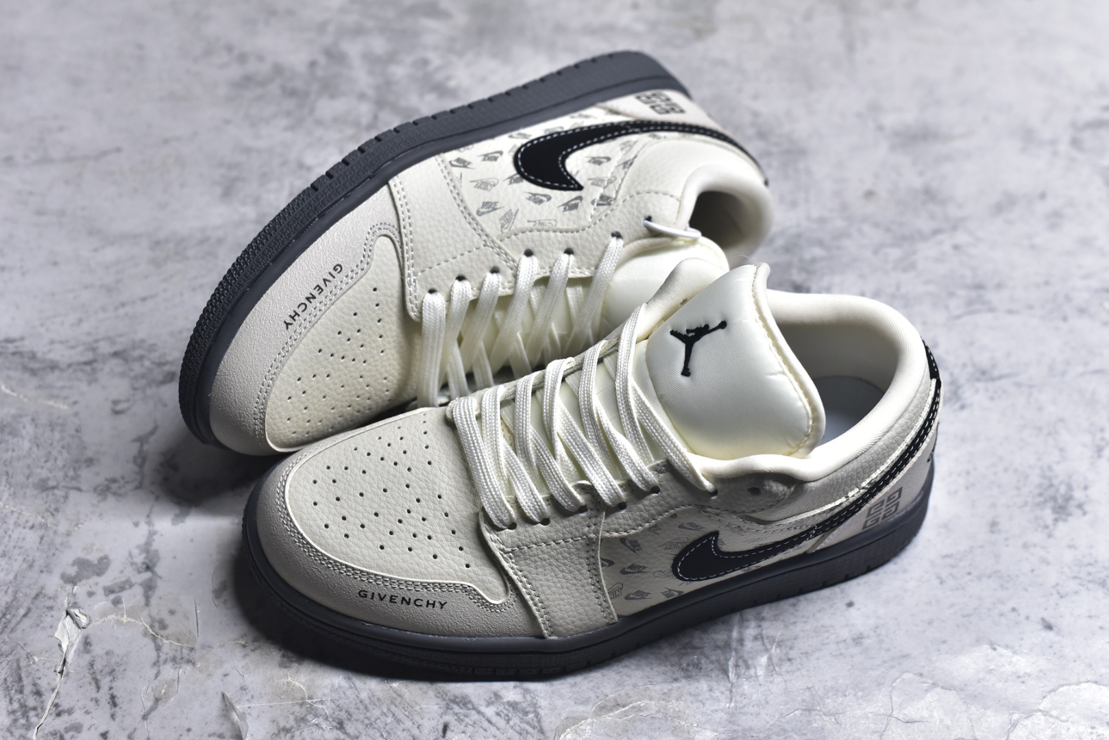 图片[7]-#海外爆款限量发售！Nike Jordan Air Jordan 1“ 纪梵希联名——米灰NIKE印花” 高端定制 低帮 复古 减震 防滑 耐磨 篮球鞋 定制鞋盒 大厂纯原品质出货 超高清洁度 皮料切割干净无任何毛边 细节完美 货号：QL1988-001 尺码：36 36.5 37.5 38 38.5 39 40 40.5 41 42 42.5 43 44 44.5 45-选品中心