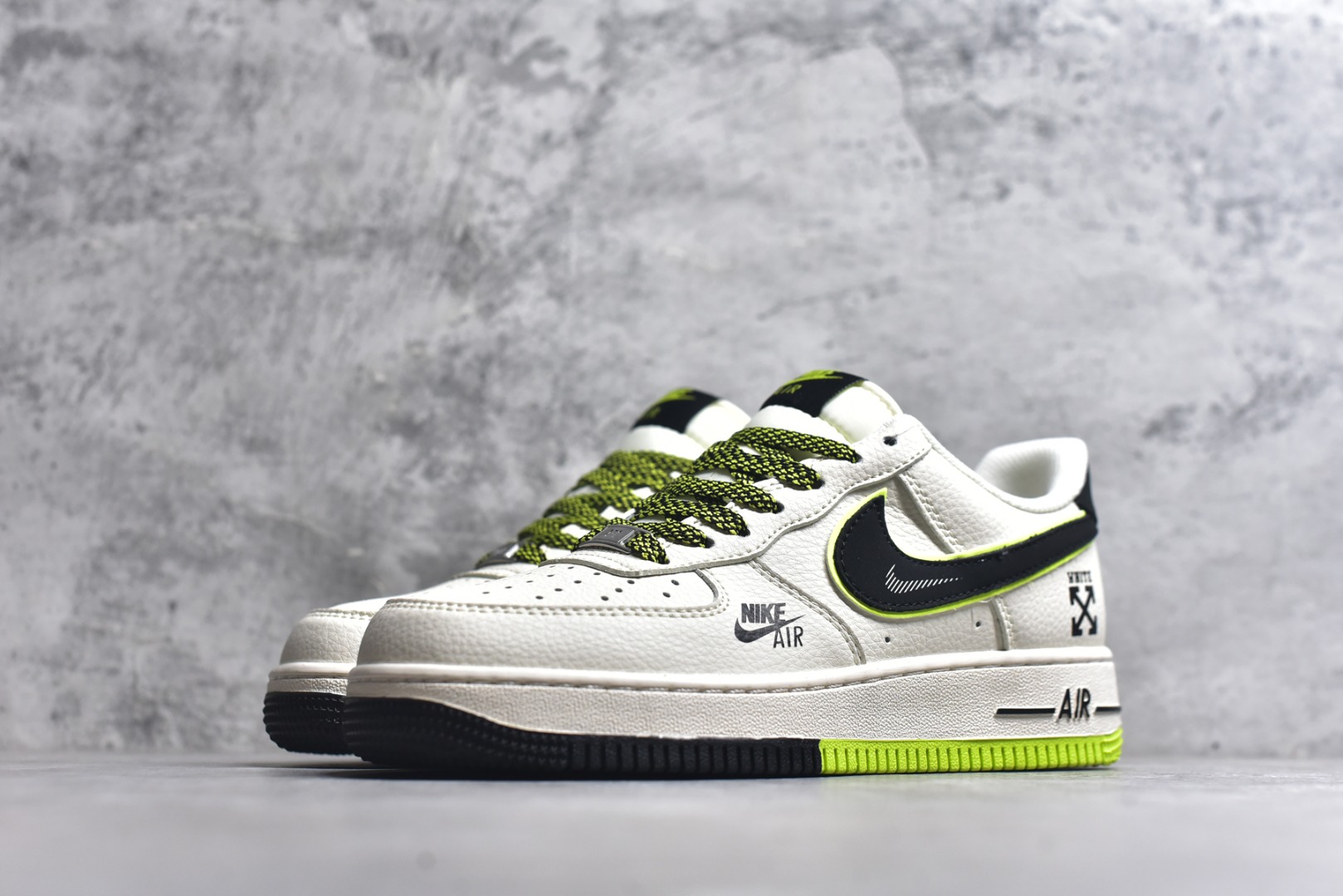 图片[2]-#海外限量发售！公司级Nike Air Force 1 \’07 Low “OFF-WHITE联名——双拼米黑绿”空军一号 低帮 运动鞋 休闲鞋 折边针车 工艺难度大 原楦头原纸板 原装鞋盒 定制五金配件 内置全掌气垫 原厂鞋底 货号：QW5836-023 尺码：36 36.5 37.5 38 38.5 39 40 40.5 41 42 42.5 43 44 44.5 45-选品中心