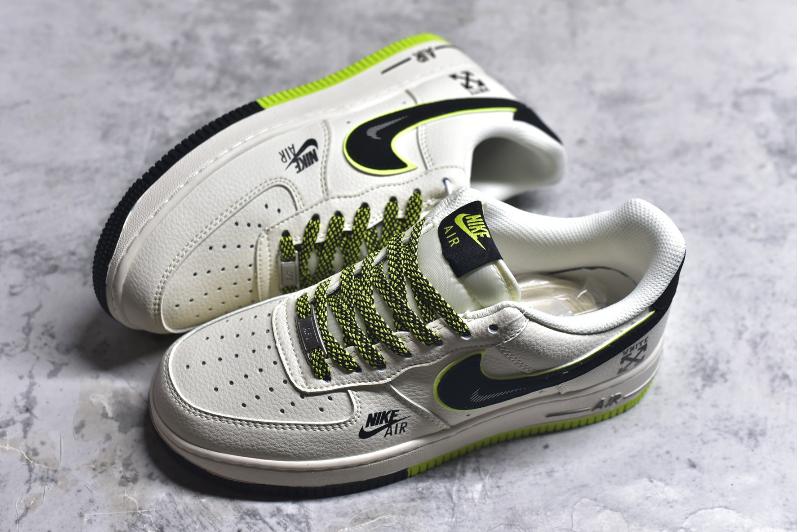 图片[7]-#海外限量发售！公司级Nike Air Force 1 \’07 Low “OFF-WHITE联名——双拼米黑绿”空军一号 低帮 运动鞋 休闲鞋 折边针车 工艺难度大 原楦头原纸板 原装鞋盒 定制五金配件 内置全掌气垫 原厂鞋底 货号：QW5836-023 尺码：36 36.5 37.5 38 38.5 39 40 40.5 41 42 42.5 43 44 44.5 45-选品中心