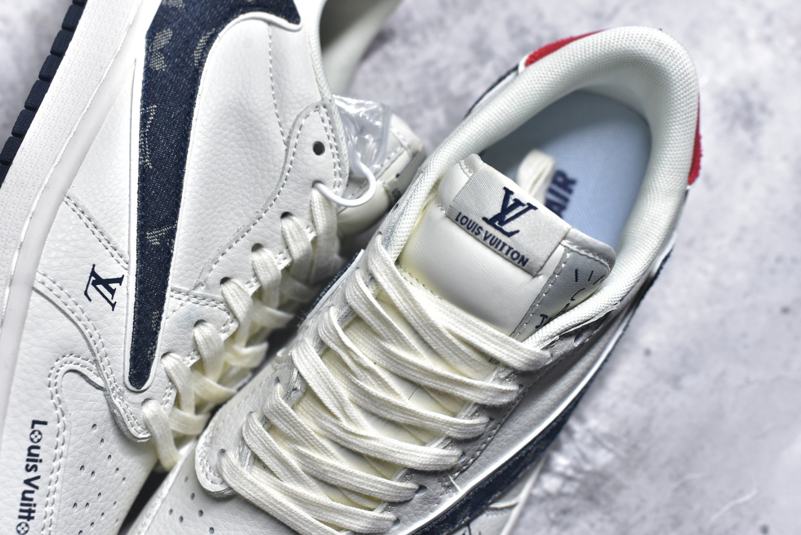 图片[9]-#海外爆款限量发售！Nike Jordan Air Jordan倒勾 “ LV联名——蓝红牛仔勾” 高端定制 低帮 复古 减震 防滑 耐磨 篮球鞋 定制鞋盒 大厂纯原品质出货 超高清洁度 皮料切割干净无任何毛边 细节完美 货号：JW1188-168 尺码：36 36.5 37.5 38 38.5 39 40 40.5 41 42 42.5 43 44 44.5 45-选品中心