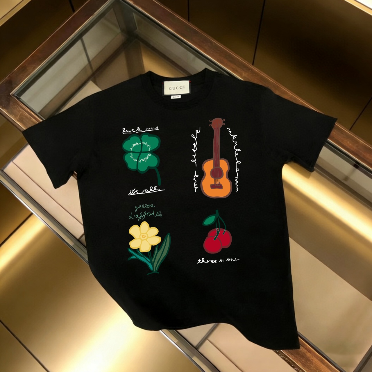 P90 no descontinuado, empuje con confianza GUCCI 古驰 nuevo modelo, tela mejorada, 300g algodón puro, camiseta de manga c…