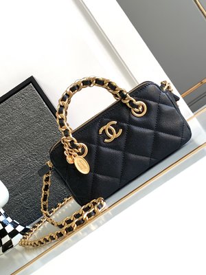 Chanel Crossbody & Shoulder Bags Top Fake Designer Black Lychee Pattern Cowhide Vintage Chains