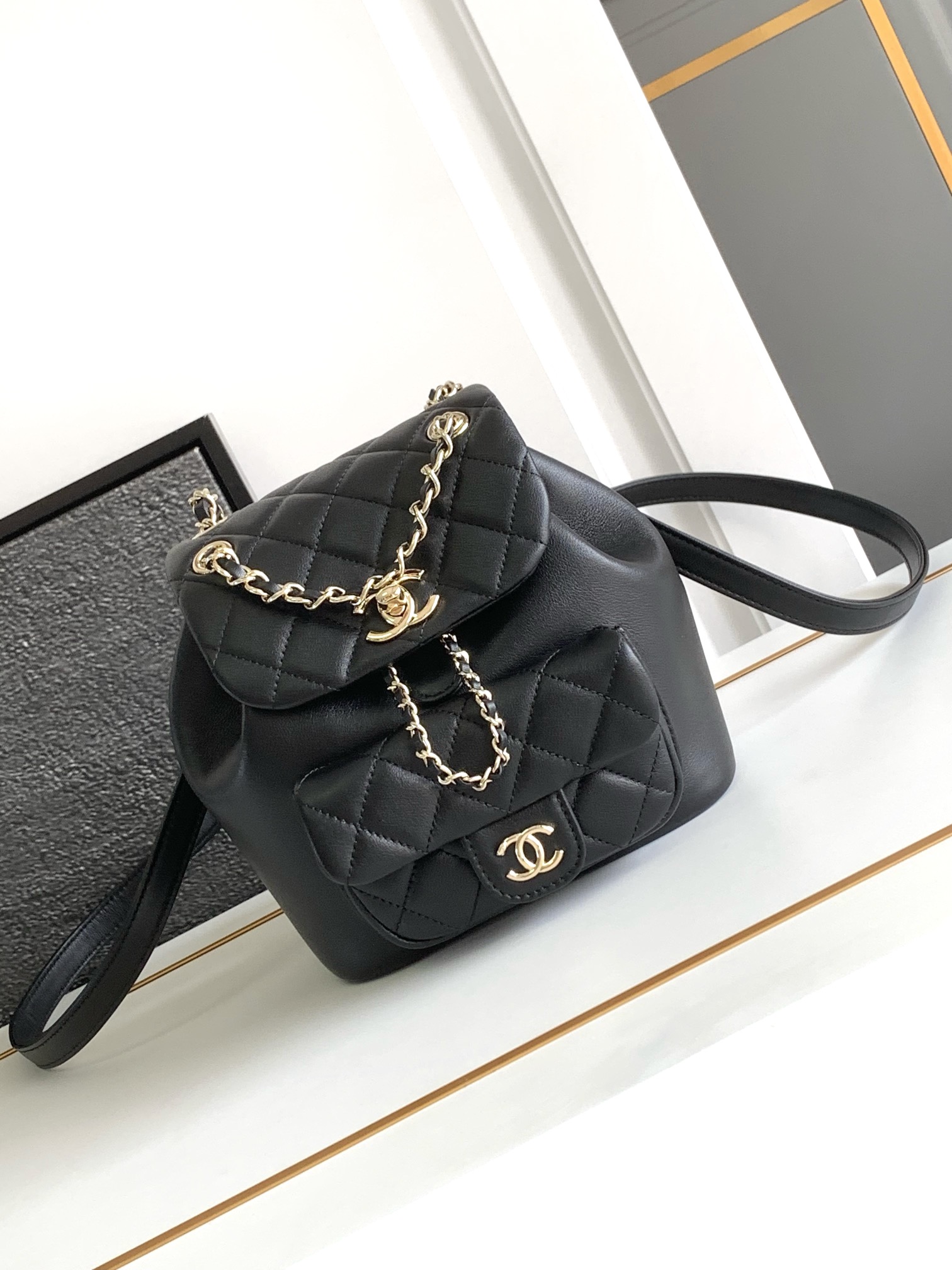 Chanel Black Quilted Leather Backpack with Gold-Tone Hardware