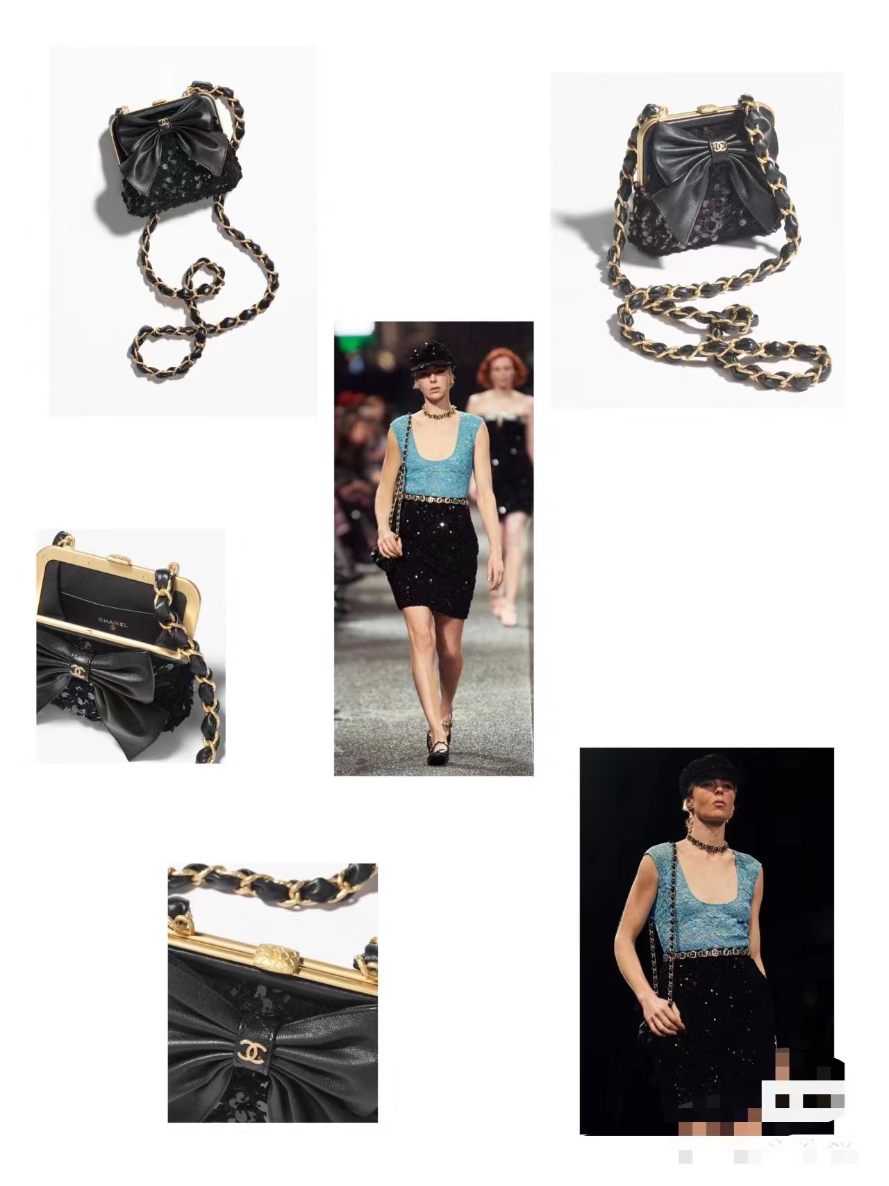 Lentejuelas negras 🚩🚩🚩OHANEL 24A Bolso pequeño de lazo y boca de rana, ¡qué lindo! 😍 Bolso de lazo con lentejuelas …