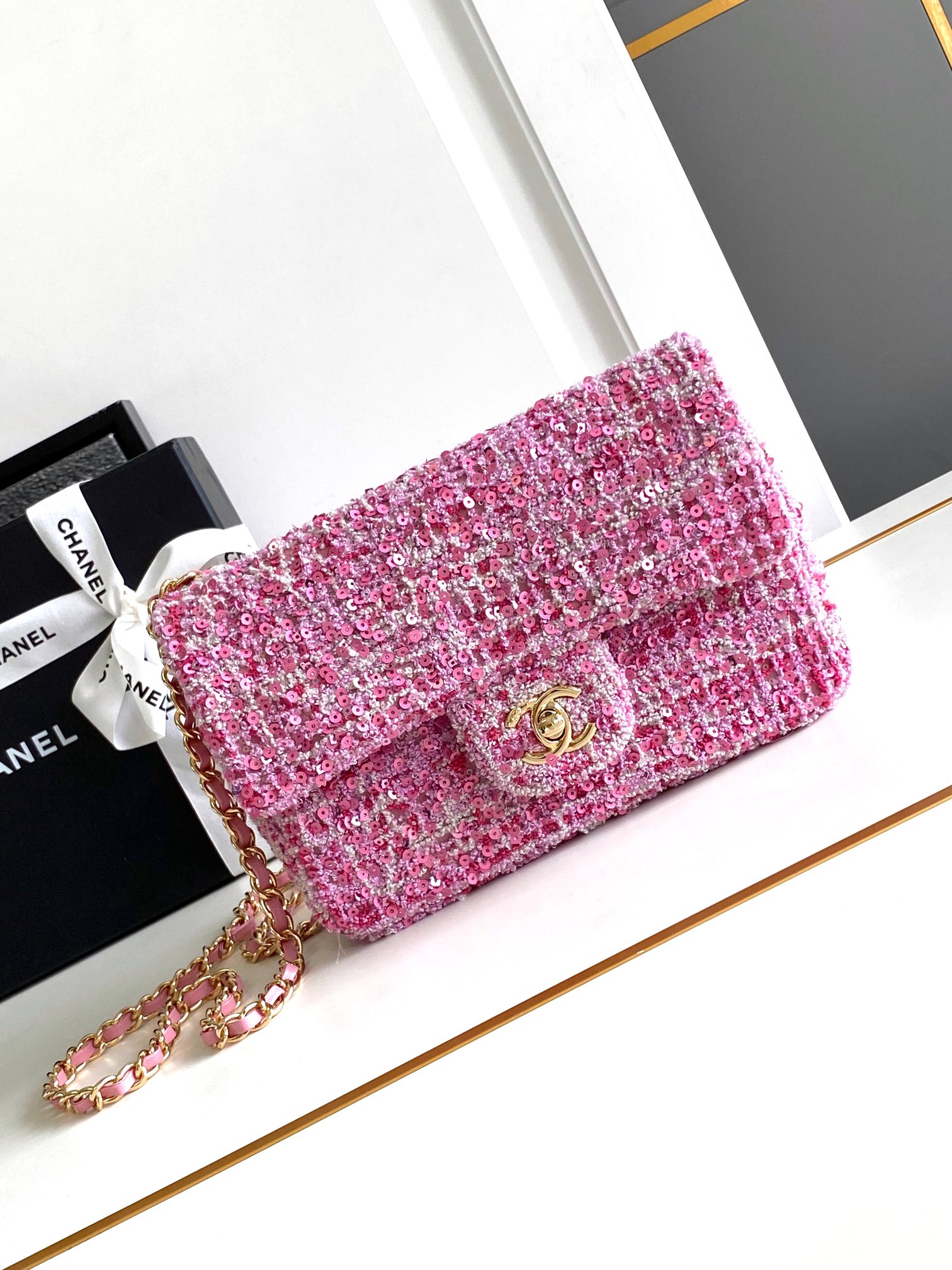 Rosa claro OHANEL 24S CF rosa con lentejuelas súper brillantes, bolso de lentejuelas 🉑 aceptamos pedidos por adelantad…