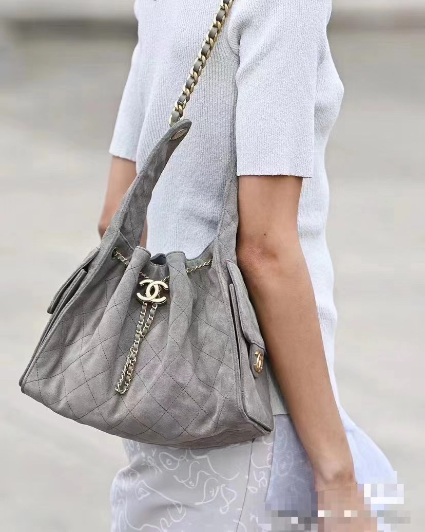 Mejor AAA+
 Chanel Bolsos de cordón Gris Escarcha Vintage Cadena