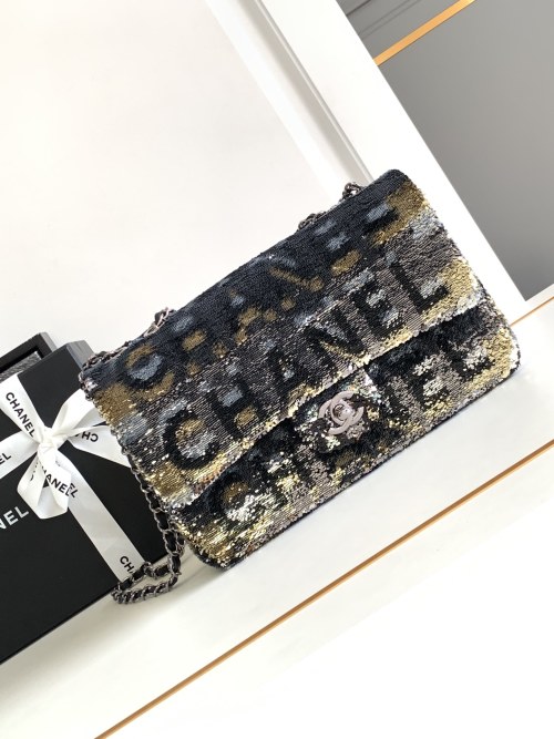 CHANEL 24S Letter CF Sequin Bag, Black, 25cm - A Summer Essential 1 CHANEL 24S Letter CF Sequin Bag, Black, 25cm - A Summer Essential