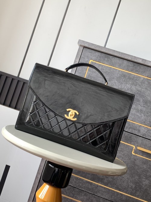 Chanel 24A Vintage Black Lambskin Leather Briefcase, 23x36x7cm 1 Chanel 24A Vintage Black Lambskin Leather Briefcase, 23x36x7cm