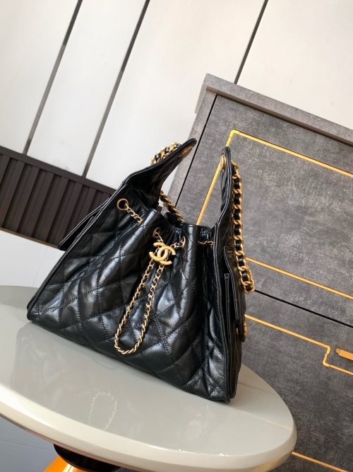 Chanel Black Quilted Leather 25cm HOBO Bag with Chain Detail 1 Chanel Black Quilted Leather 25cm HOBO Bag with Chain Detail