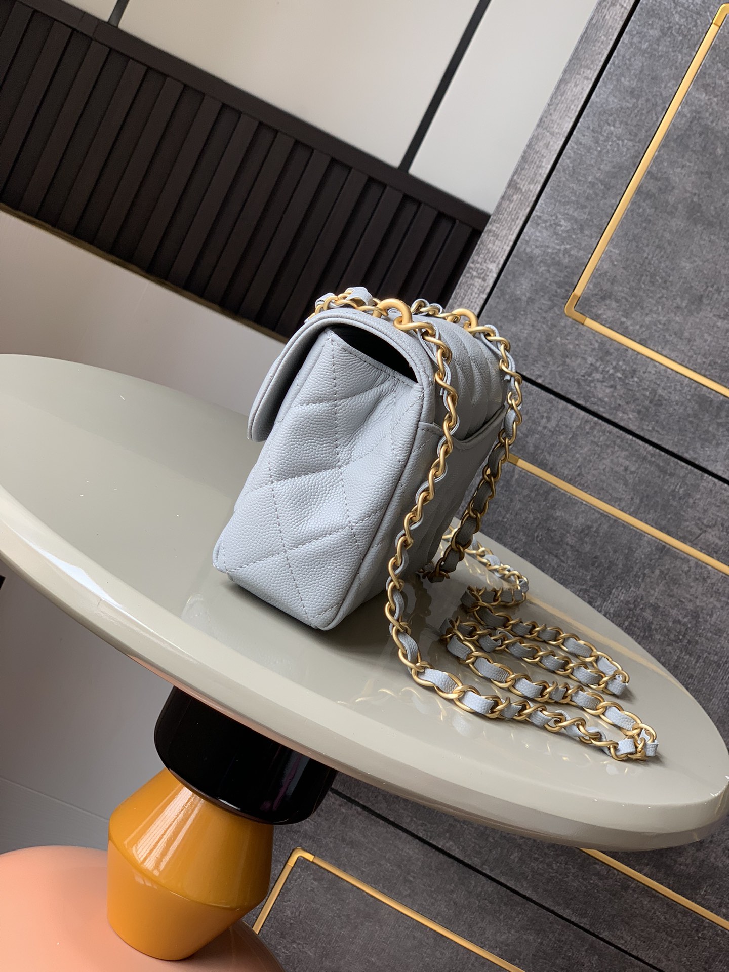 CHANEL 25P Double Chain Caviar Square Bag - Light Gray, Small Size 13x18x5.5cm 3 i1741691916 1280 3