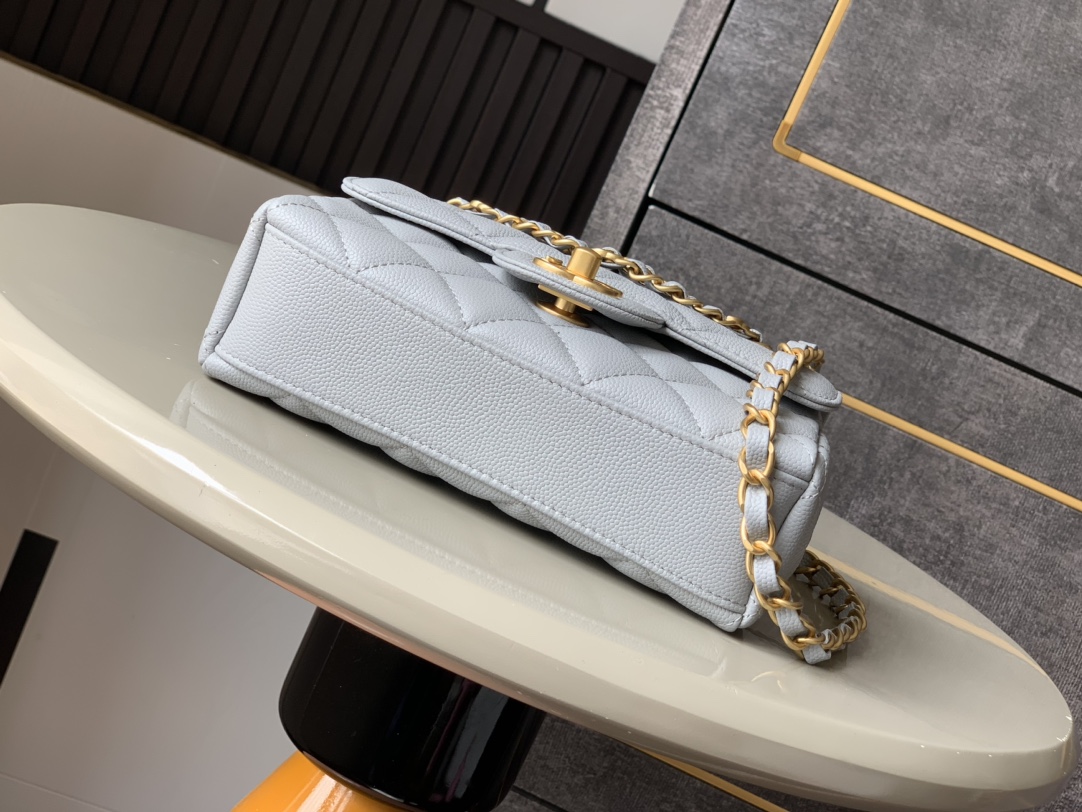 CHANEL 25P Double Chain Caviar Square Bag - Light Gray, Small Size 13x18x5.5cm 5 i1741691916 1304 8