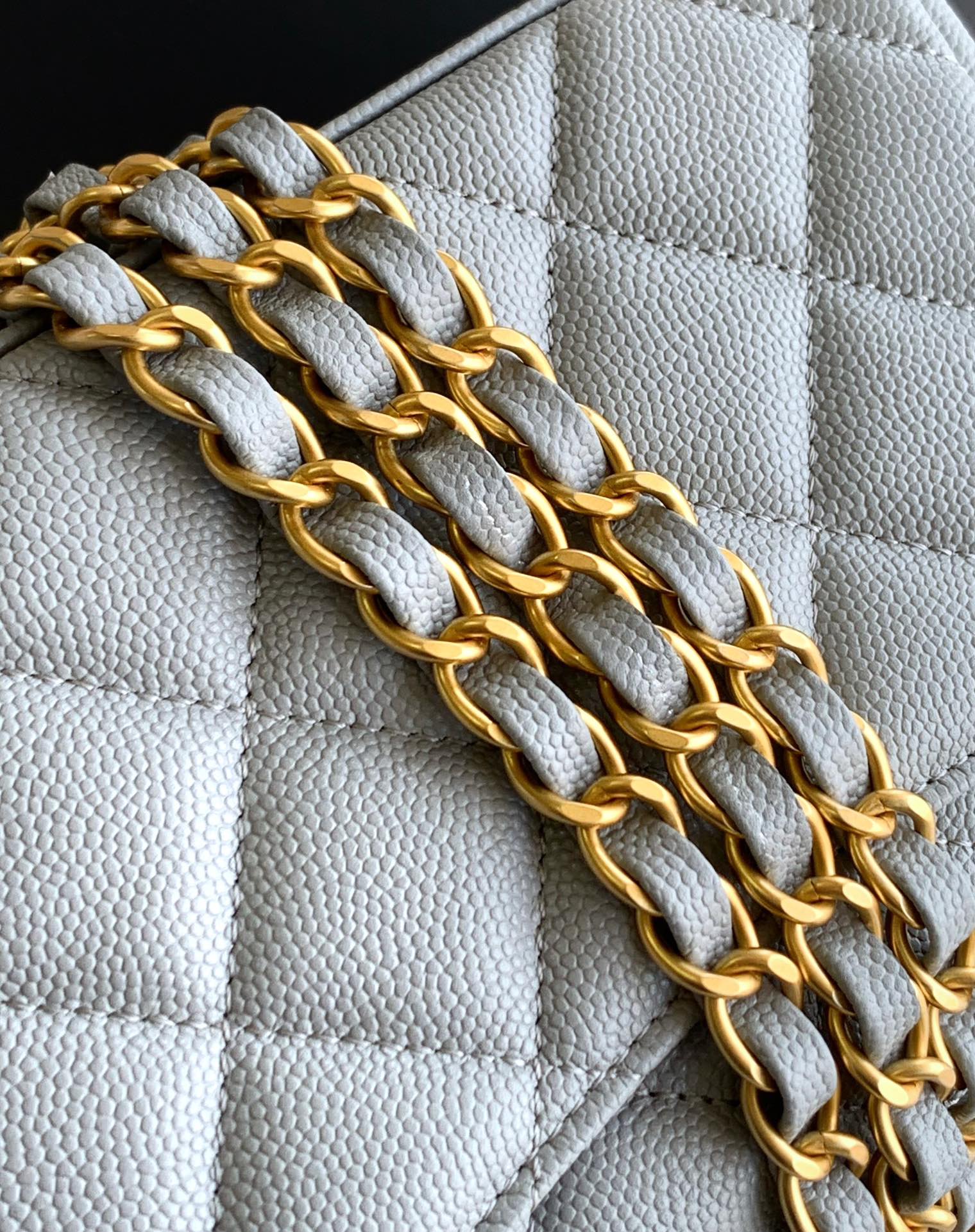 CHANEL 25P Double Chain Caviar Square Bag - Light Gray, Small Size 13x18x5.5cm 8 i1741691916 3829 5