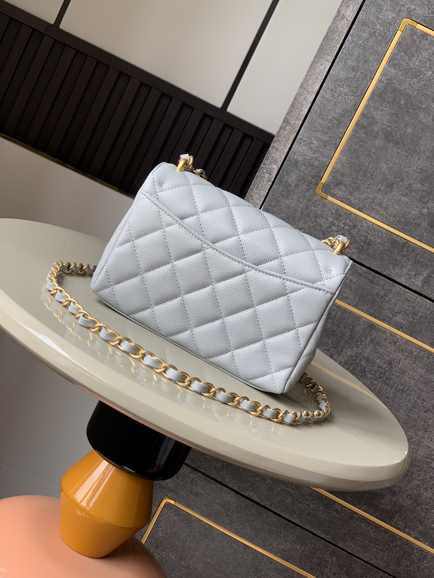 CHANEL 25P Double Chain Caviar Square Bag - Light Gray, Small Size 13x18x5.5cm 4 i1741691916 9688 0