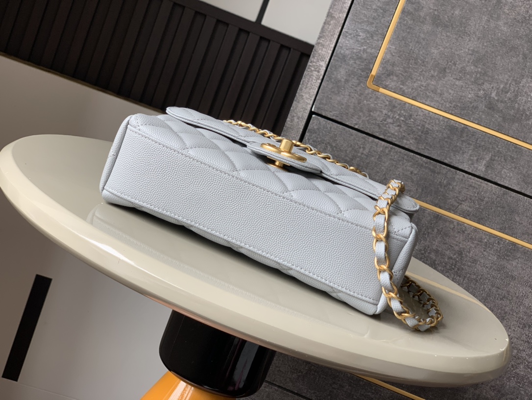 OHANEL 25P Double Chain Caviar Square Bag - Light Grey, 22cm 5 i1741691944 7733 6