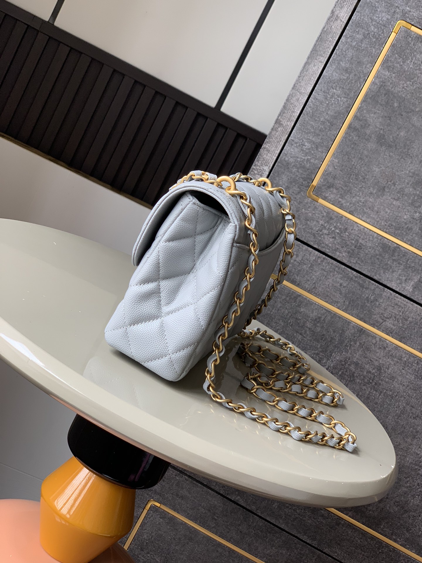 OHANEL 25P Double Chain Caviar Square Bag - Light Grey, 22cm 3 i1741691944 9842 1