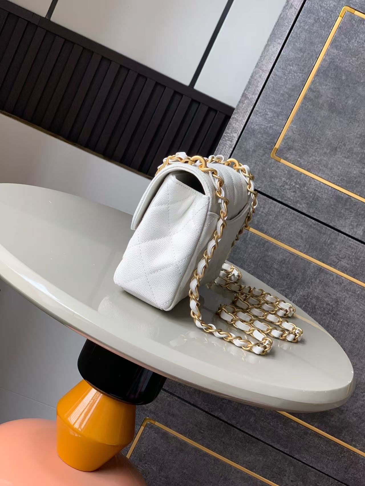 Chanel 25P Double Chain Caviar Square Bag - White, Small Size (13x18x5.5cm) 3 i1741691972 6275 4