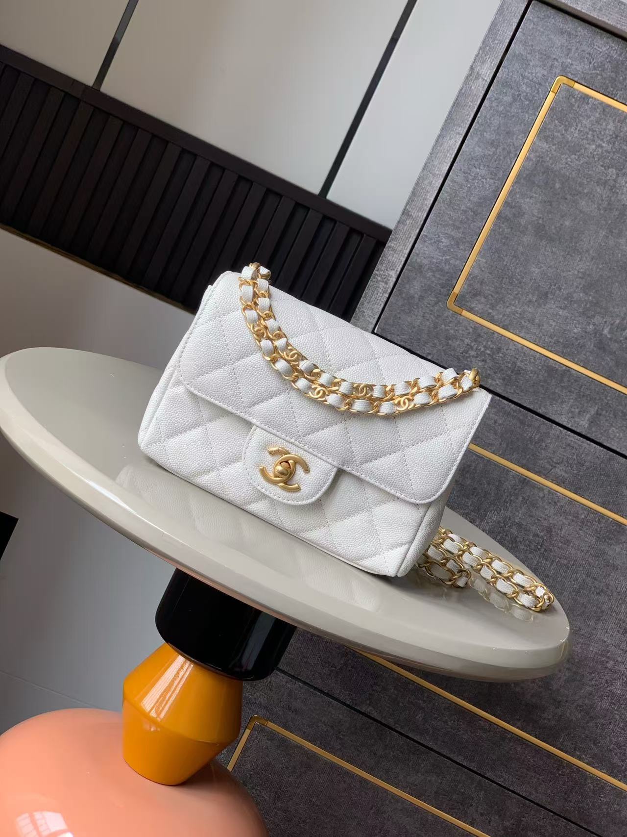 Chanel 25P Double Chain Caviar Square Bag - White, Small Size (13x18x5.5cm) 2 i1741691972 7341 6