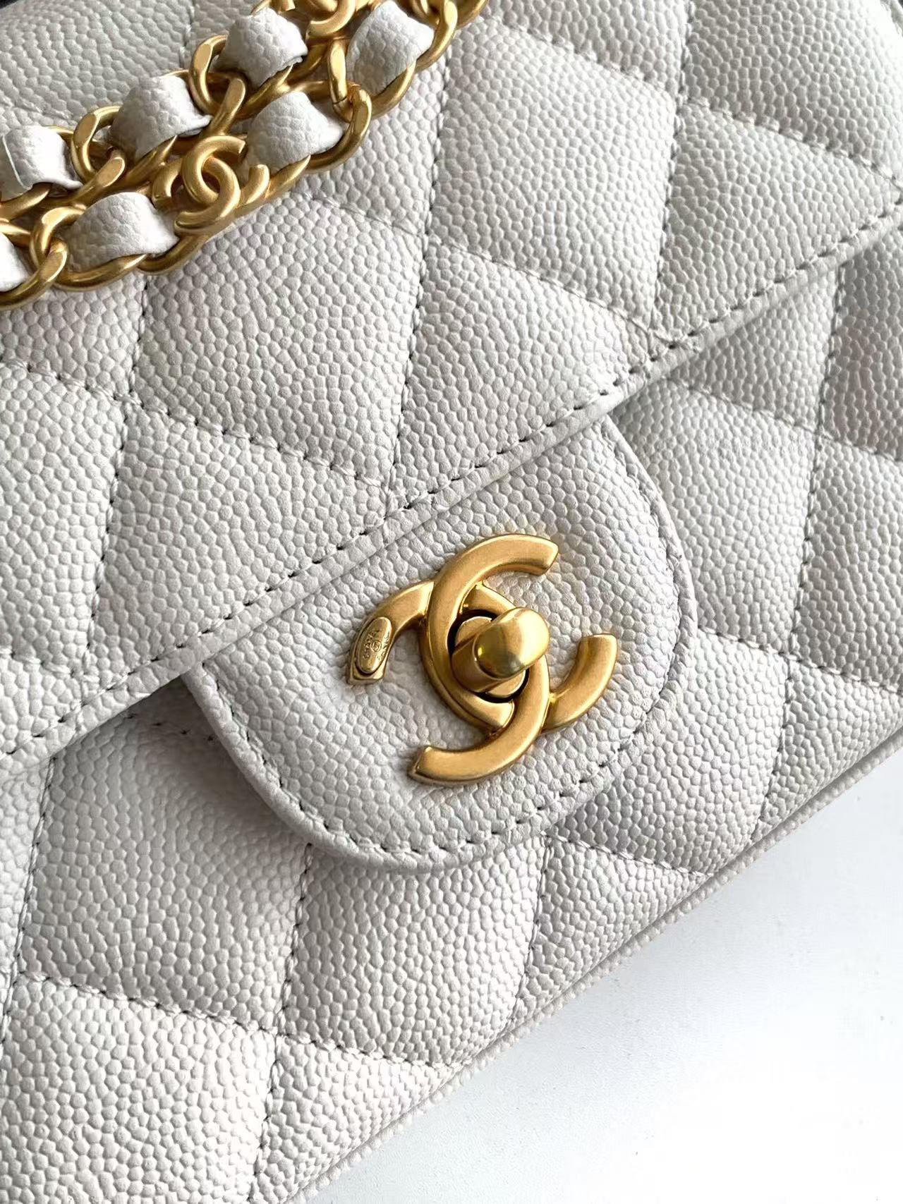Chanel 25P Double Chain Caviar Square Bag - White, Small Size (13x18x5.5cm) 7 i1741691972 8153 8