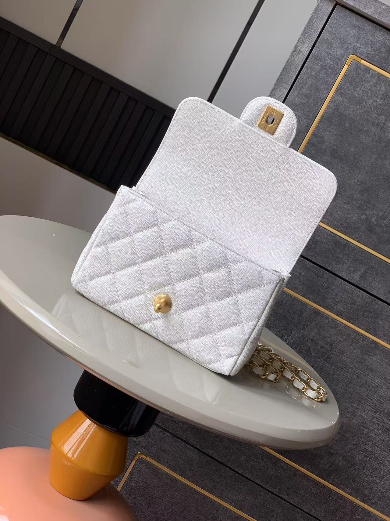 Chanel 25P Double Chain Caviar Square Bag - White, Small Size (13x18x5.5cm) 6 i1741691972 816 1