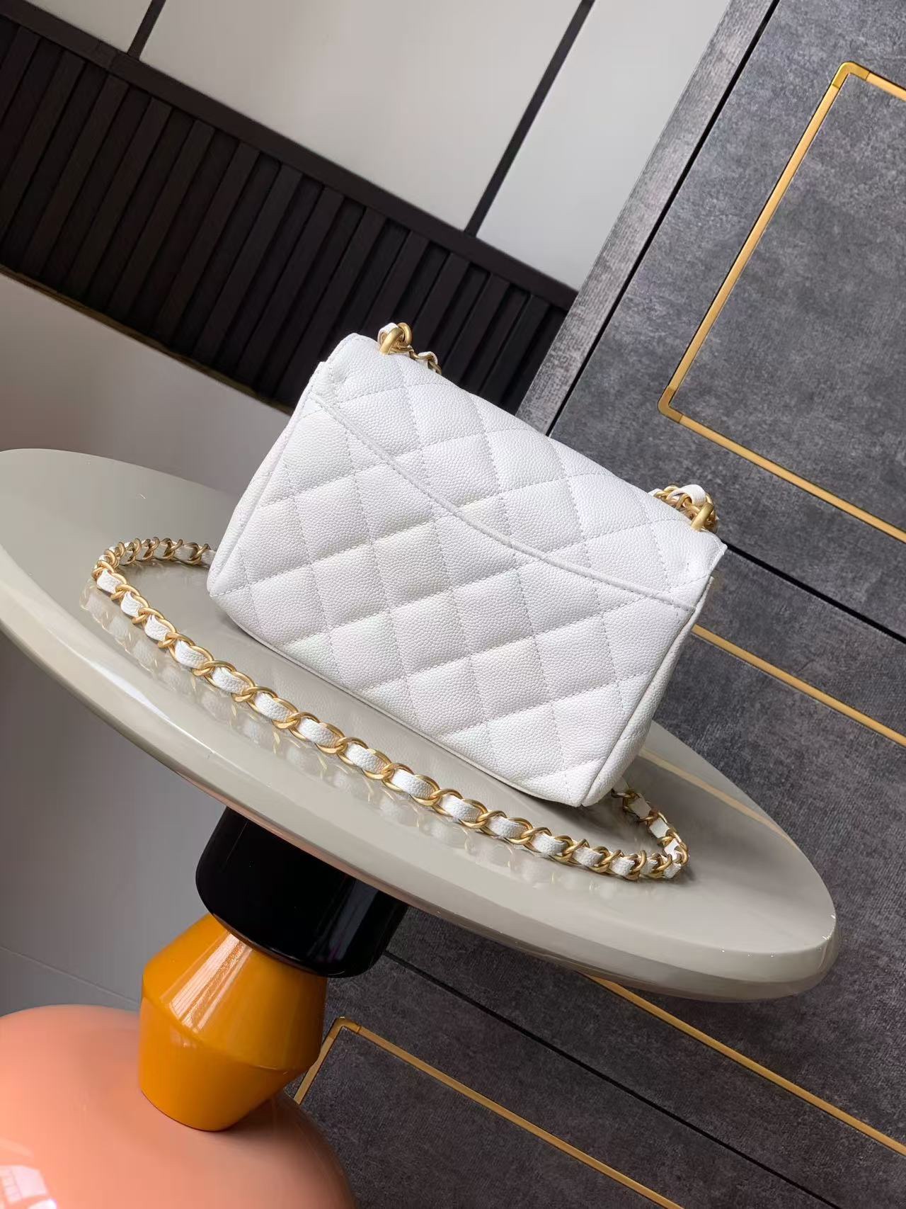 Chanel 25P Double Chain Caviar Square Bag - White, Small Size (13x18x5.5cm) 4 i1741691972 9343 3