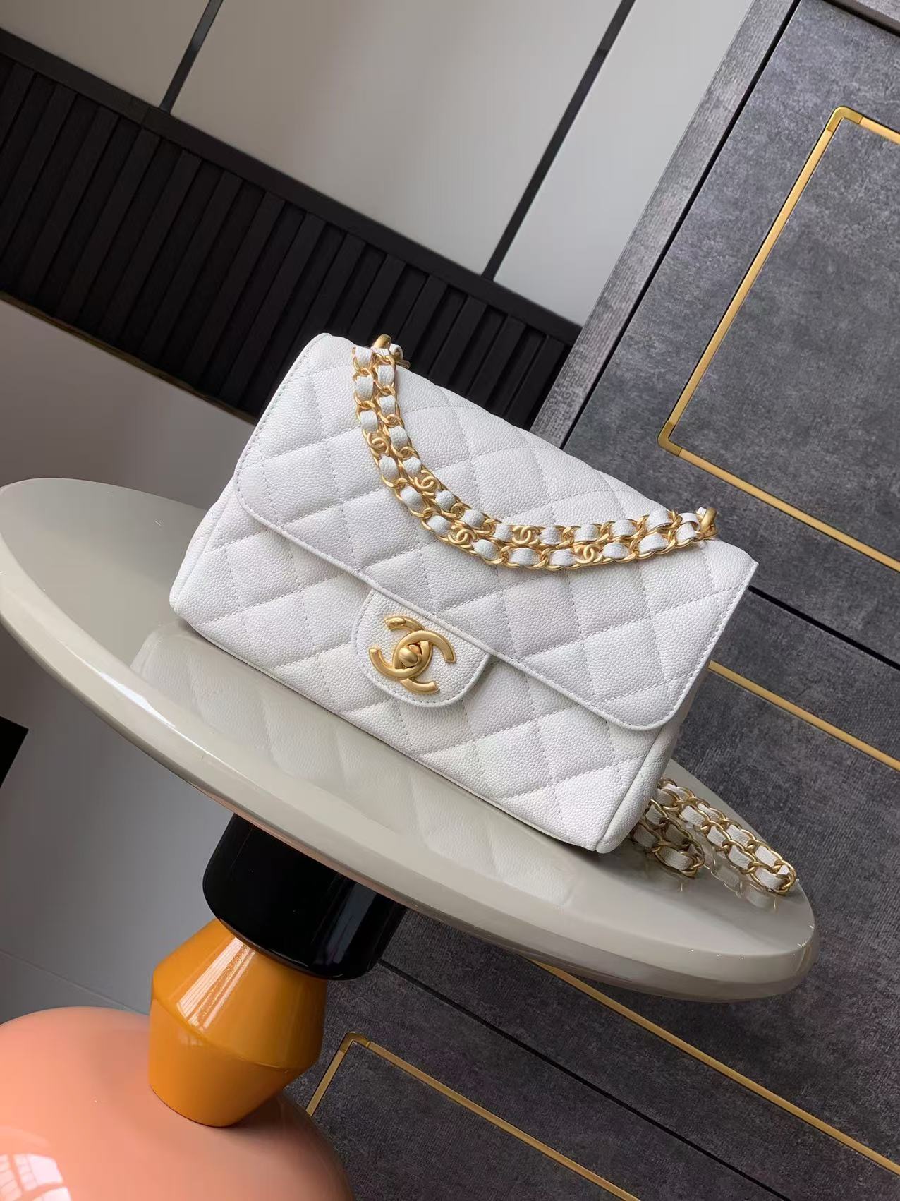 Chanel 25P Double Chain Caviar Square Bag - White, Small Size (13x18x5.5cm) 2 i1741692005 1969 2