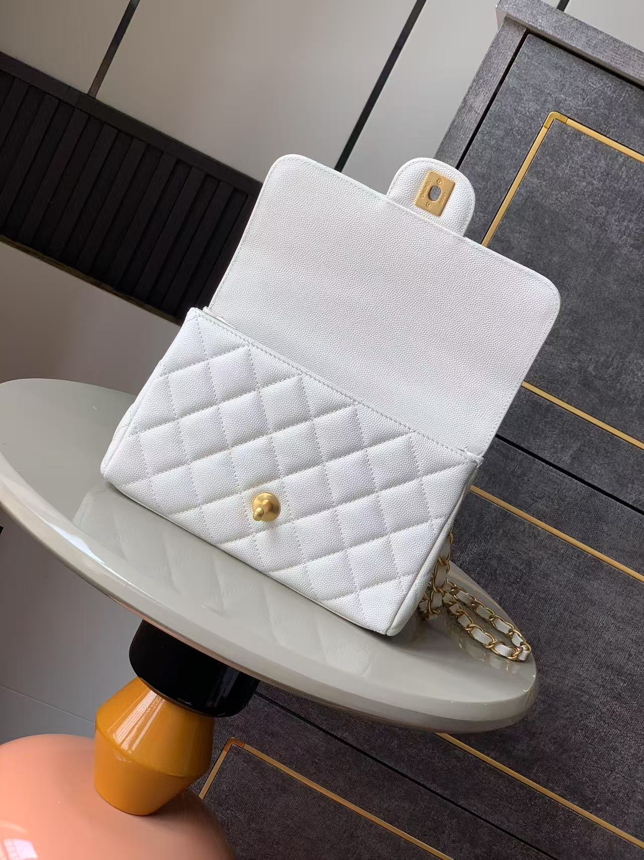 Chanel 25P Double Chain Caviar Square Bag - White, Small Size (13x18x5.5cm) 6 i1741692005 2884 0