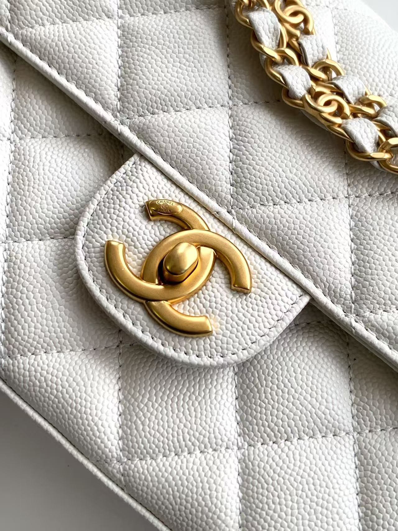 Chanel 25P Double Chain Caviar Square Bag - White, Small Size (13x18x5.5cm) 7 i1741692005 5084 5