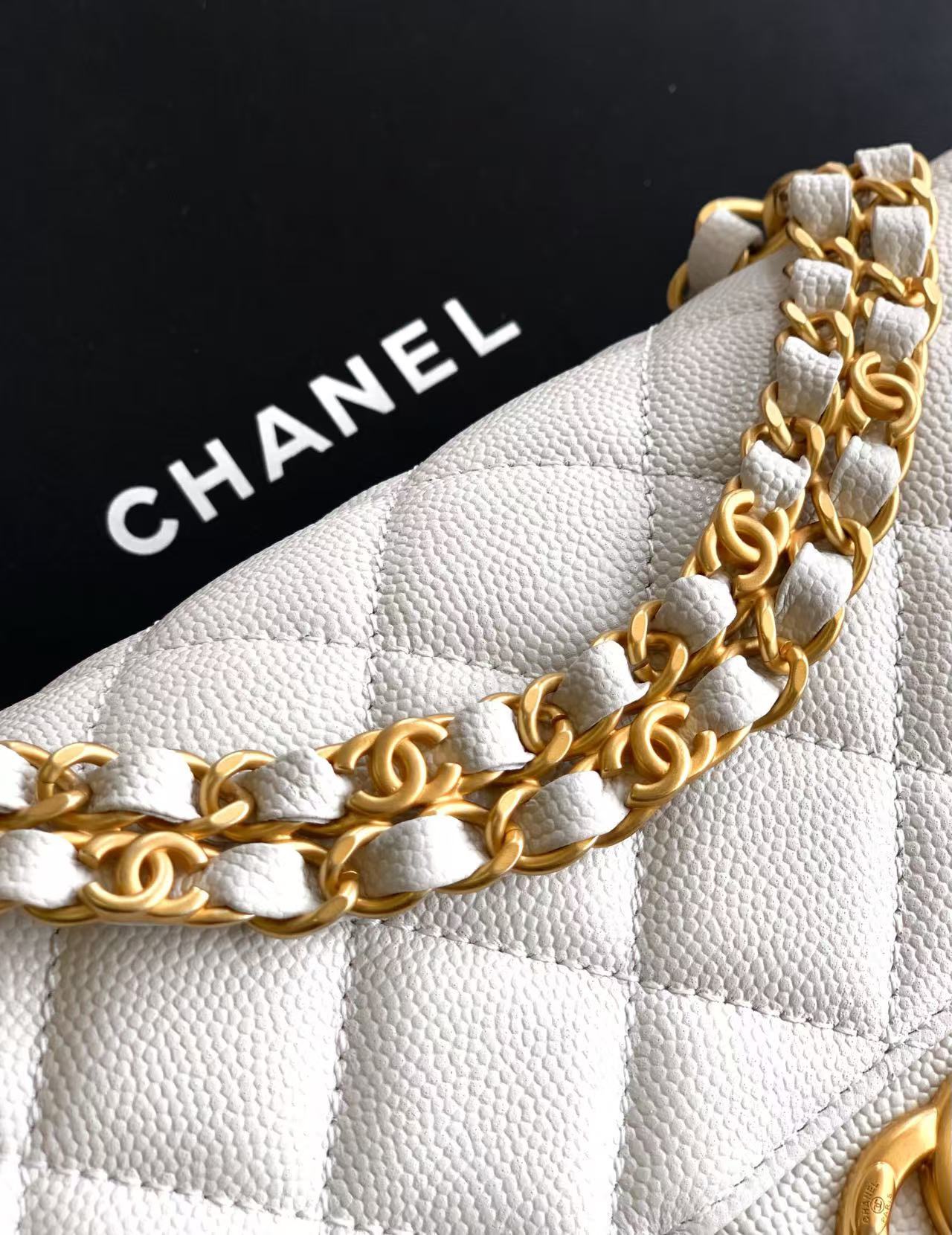 Chanel 25P Double Chain Caviar Square Bag - White, Small Size (13x18x5.5cm) 8 i1741692005 5843 4