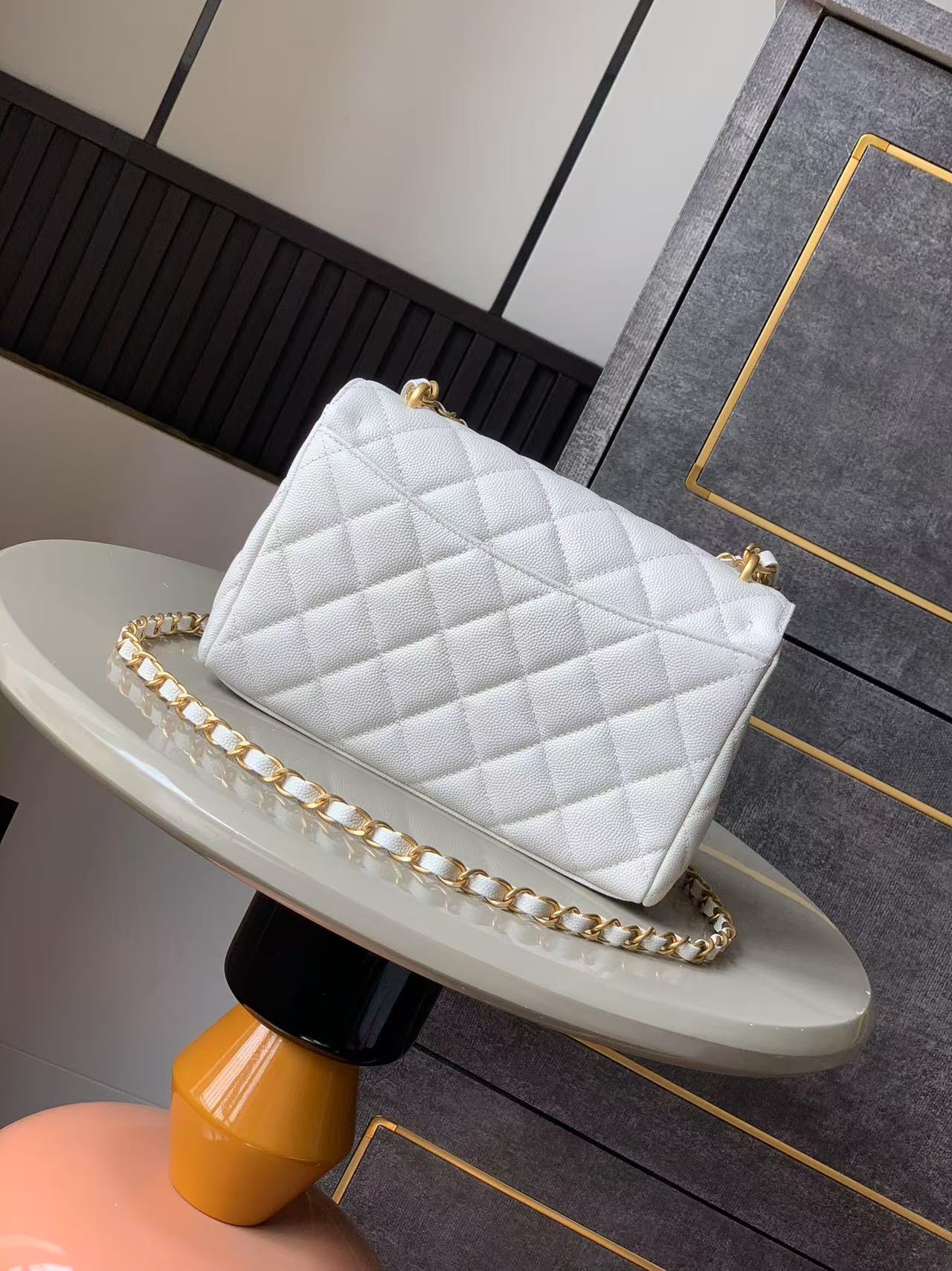 Chanel 25P Double Chain Caviar Square Bag - White, Small Size (13x18x5.5cm) 4 i1741692005 991 7