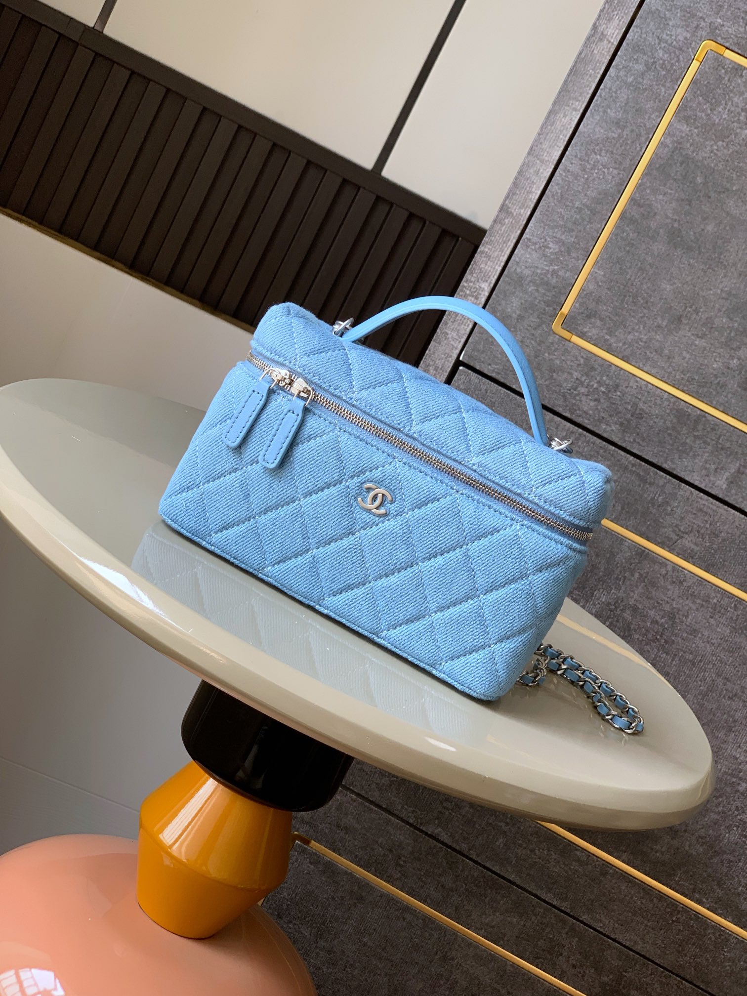 Chanel 25C LP Lunch Box Bag - Light Blue Denim, Detachable Chain 2 i1741768539 2144 4