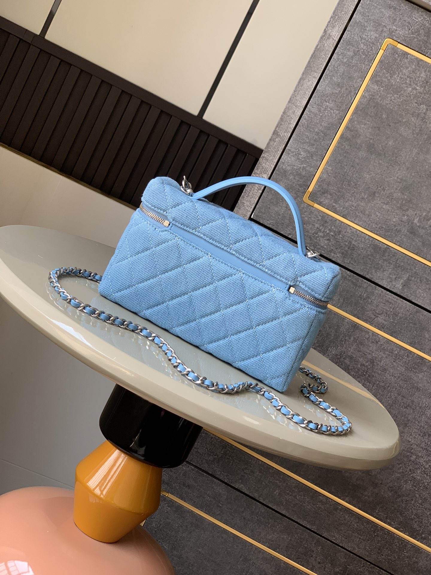 Chanel 25C LP Lunch Box Bag - Light Blue Denim, Detachable Chain 4 i1741768539 9331 2