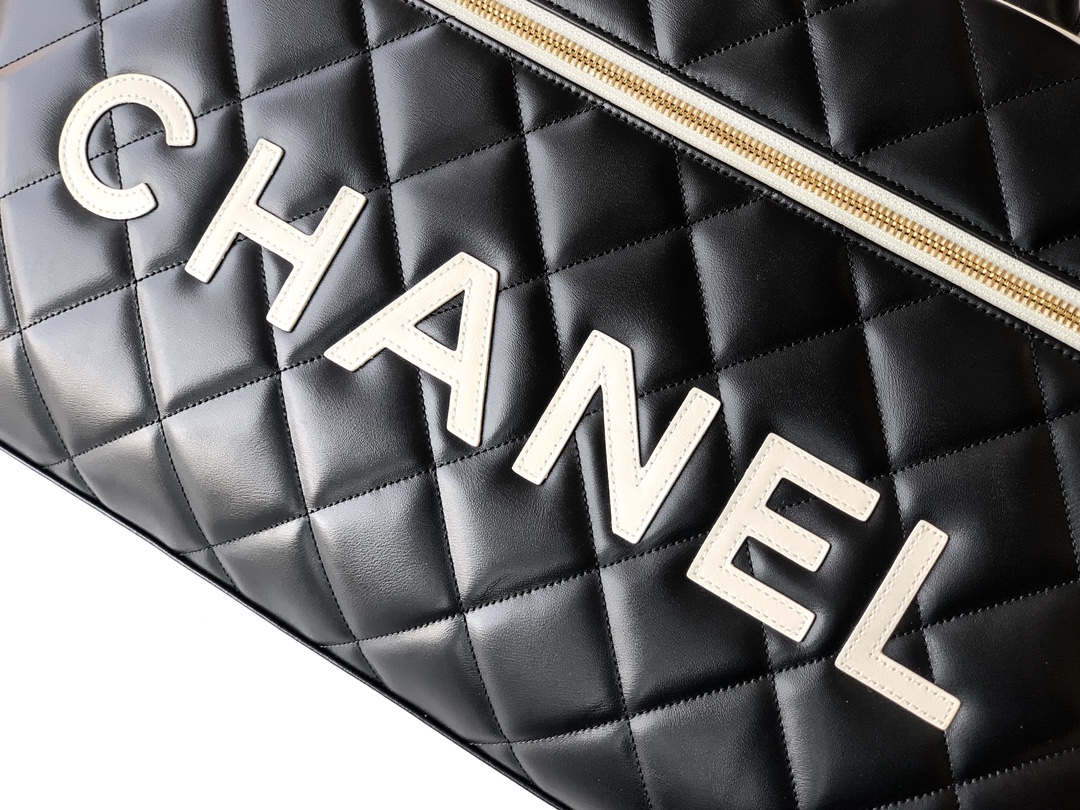 CHANEL Vintage XL Boston Bowling Bag, Black/White, Lambskin Leather 5 i1742626968 2528 0