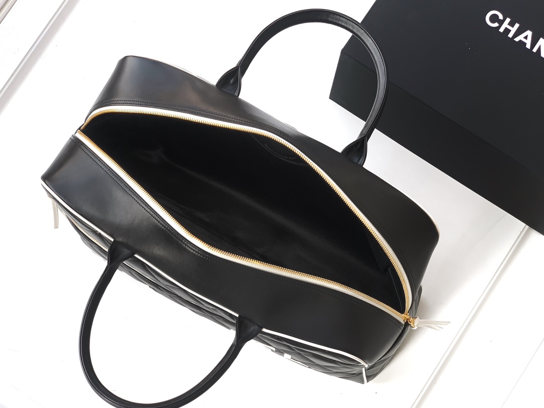 CHANEL Vintage XL Boston Bowling Bag, Black/White, Lambskin Leather 8 i1742626968 4111 3