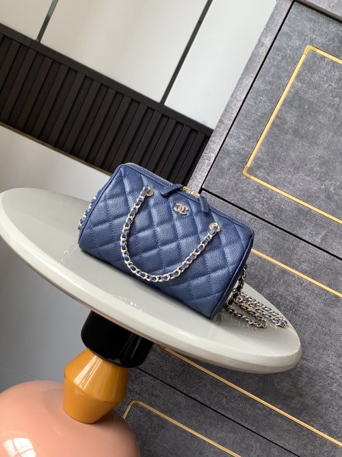 CHANEL 25P Bowling Boston Bag with Detachable Chain - Blue Caviar Leather 1 CHANEL 25P Bowling Boston Bag with Detachable Chain - Blue Caviar Leather