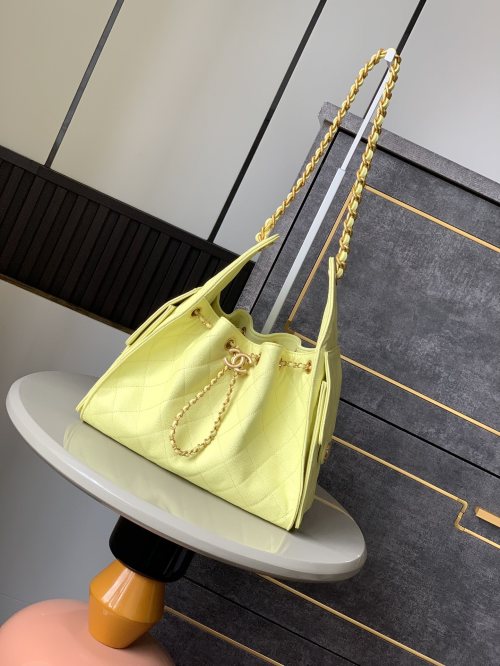 CHANEL 25S Drawstring Hobo Bag - Yellow Leather, Small Size 1 CHANEL 25S Drawstring Hobo Bag - Yellow Leather, Small Size