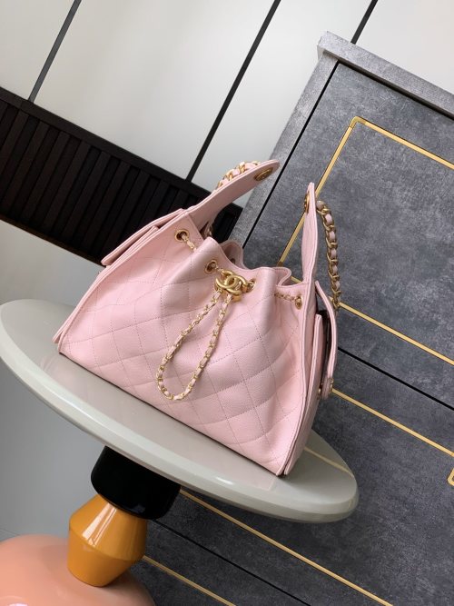 OHANEL 25S Pink Leather Bucket Hobo Bag, Small Size, Drawstring Closure 1 OHANEL 25S Pink Leather Bucket Hobo Bag, Small Size, Drawstring Closure