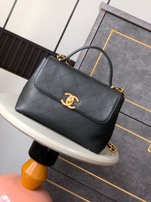 Chanel 25S Black Gold Flap Bag - Retro Vintage Style, 28cm 1 Chanel 25S Black Gold Flap Bag - Retro Vintage Style, 28cm