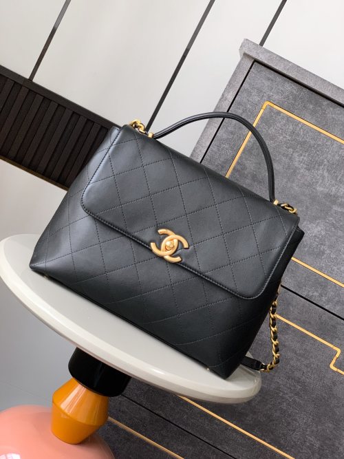CHANEL 25S Black Gold Document Flap Bag, Medium Size 33cm 1 CHANEL 25S Black Gold Document Flap Bag, Medium Size 33cm