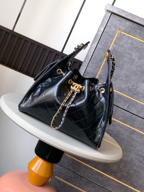 CHANEL 25A Black Shiny Leather Hobo Bag with Gold & Silver Hardware 1 CHANEL 25A Black Shiny Leather Hobo Bag with Gold & Silver Hardware