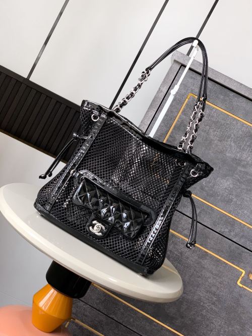 OHANEL 2-in-1 Black Mesh & Patent Leather CF Bag, 26cm Shoulder Bag 1 OHANEL 2-in-1 Black Mesh & Patent Leather CF Bag, 26cm Shoulder Bag