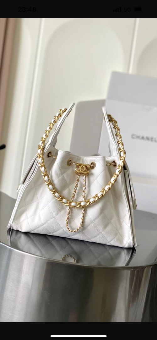 Chanel 25S Drawstring Hobo Bag - White Caviar Leather, Small Size 1 Chanel 25S Drawstring Hobo Bag - White Caviar Leather, Small Size