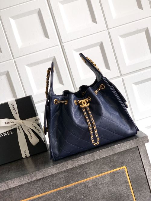 OHANEL 25s Hobo Bag, Caviar Leather, Drawstring Bucket Bag, 30cm - Navy Blue 1 OHANEL 25s Hobo Bag, Caviar Leather, Drawstring Bucket Bag, 30cm - Navy Blue