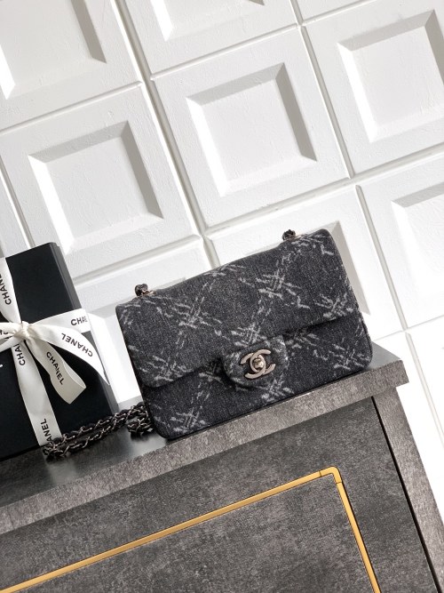 CHANEL 20cm Mini Black Denim Flap Bag with Silver Hardware 1 CHANEL 20cm Mini Black Denim Flap Bag with Silver Hardware