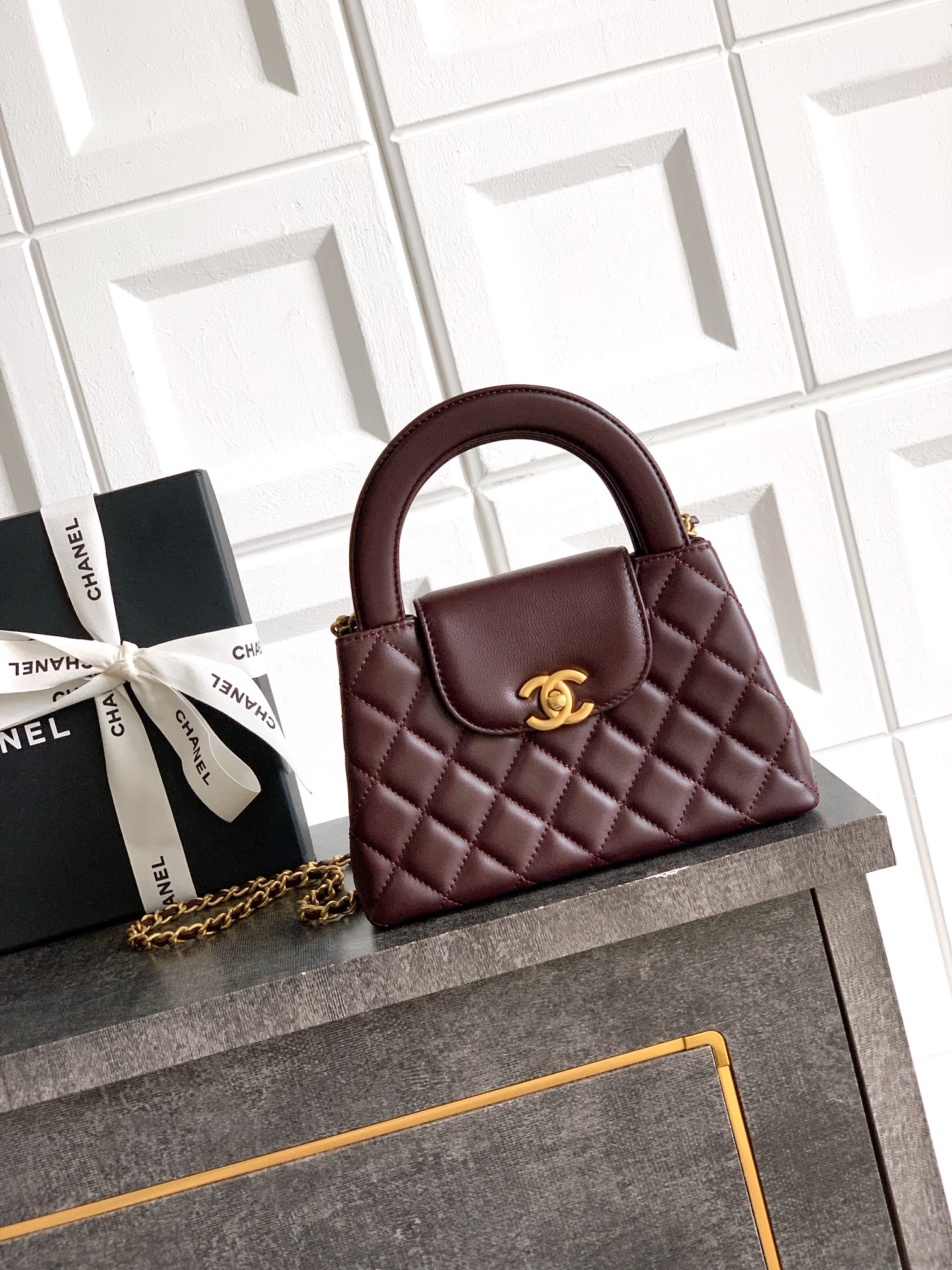 Chanel 25A Kelly Bag - Deep Brown Wine Red Lambskin with Chain