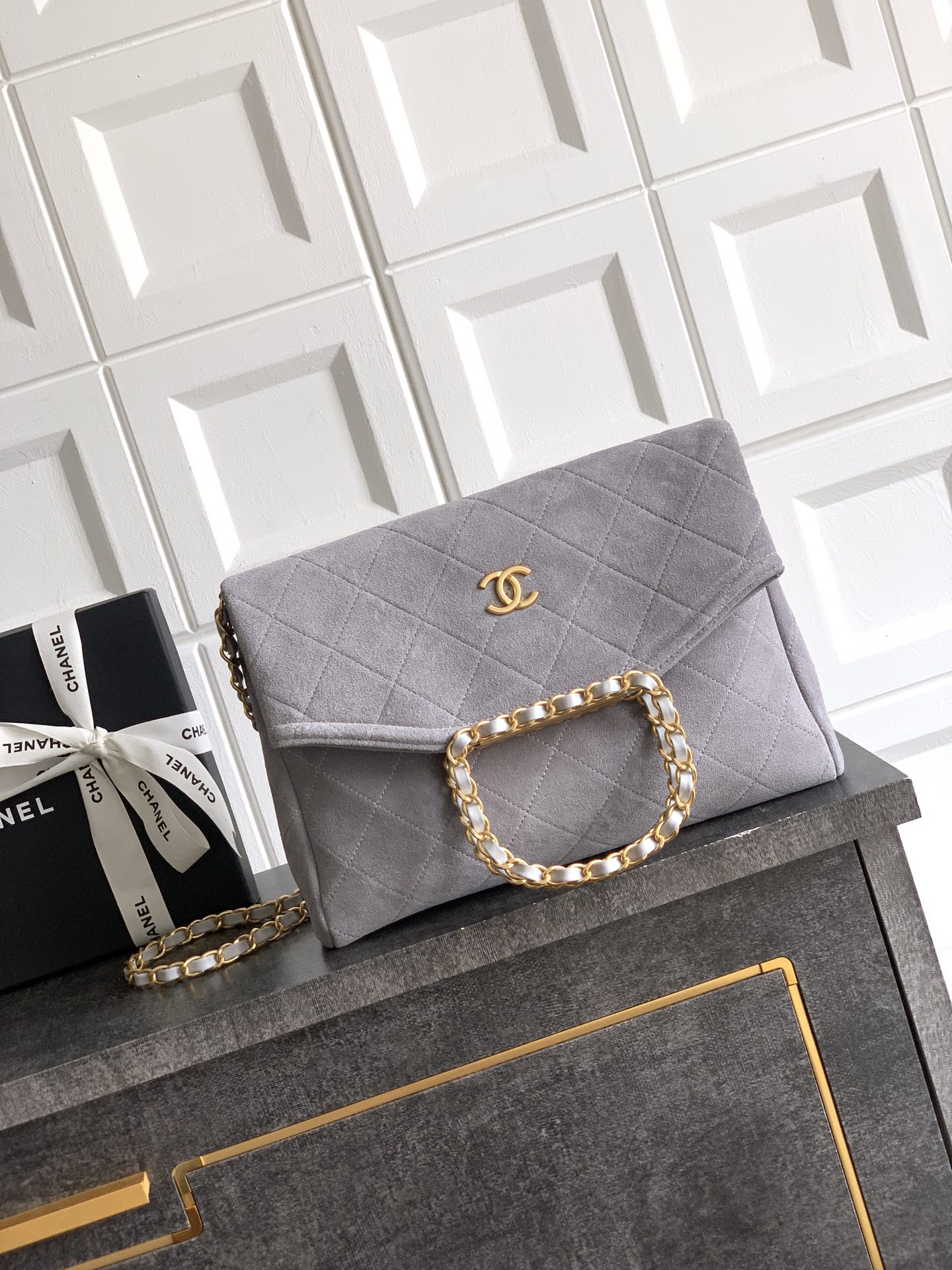 Chanel O'Hanel 26C Flap Bag - Small Size, Gray Suede, Gold Hardware